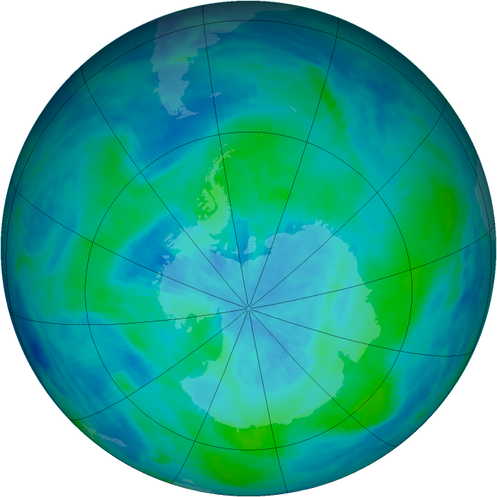 Antarctic ozone map for 10 March 1991